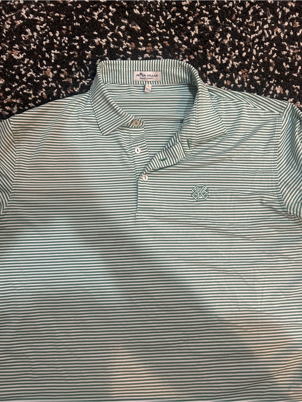 Peter Millar Mint and White Performance Stripe Polo
